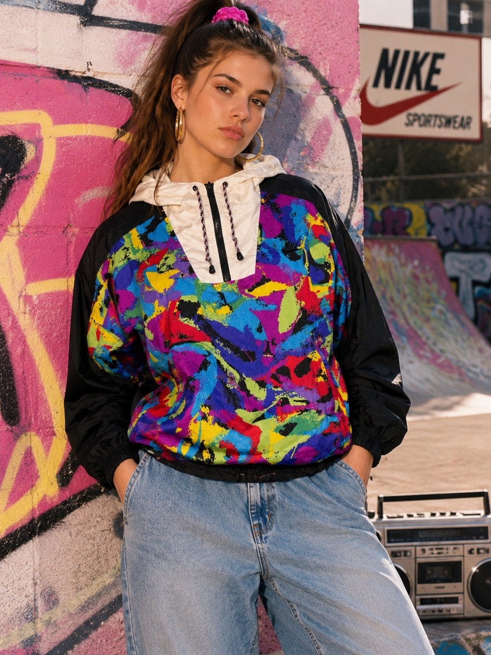 Vintage 90s Nike Abstract Print Windbreaker Jacket Neon Multicolor Unisex S/M
